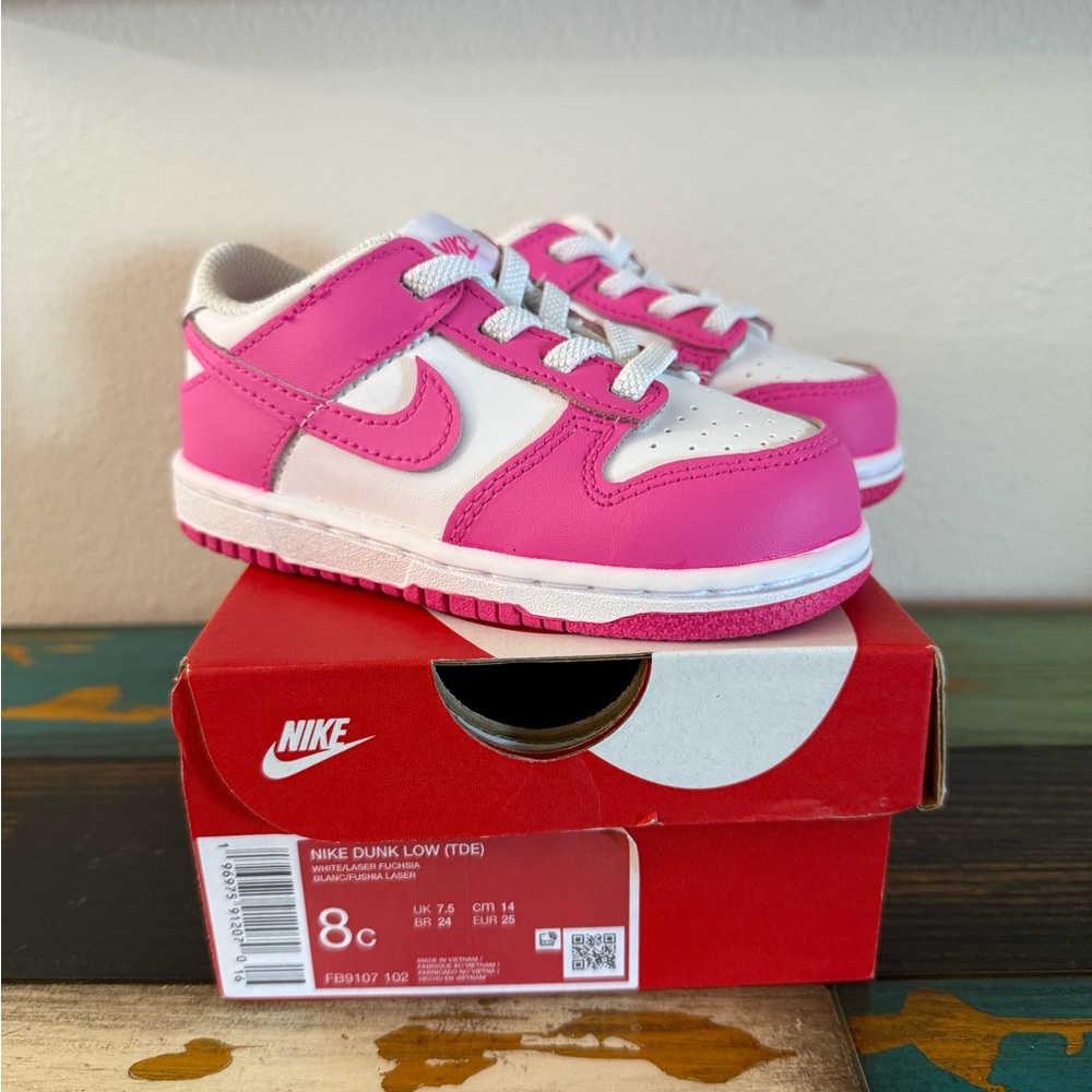 Nike Dunk Low Kids Shoes - Pink and White 8c